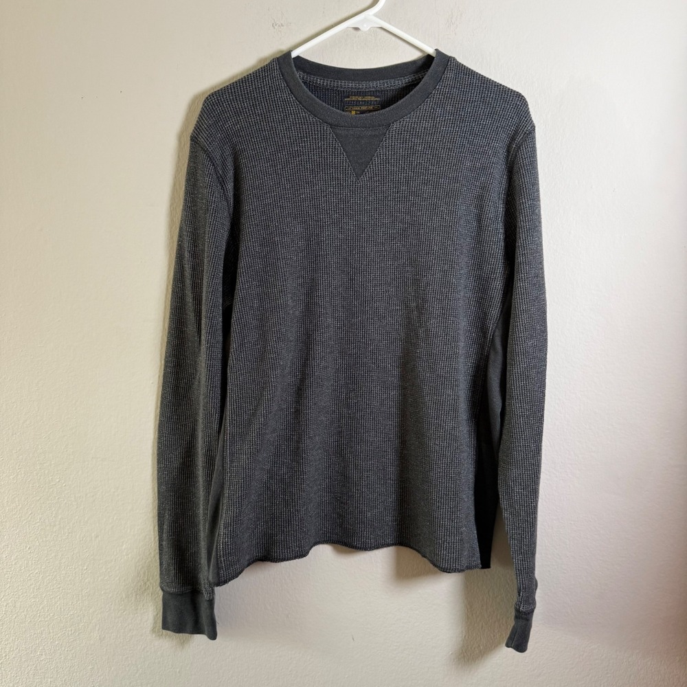 Lucky Brand Strong Boy Thermal Mens Large Charcoal Gray Waffle Knit Long Sleeve